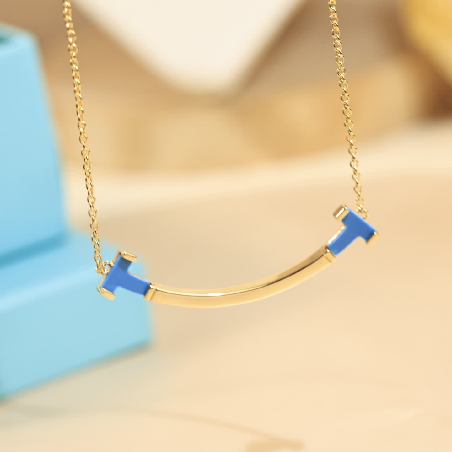 Tiffany & Co Blue Enamel Smile Bar Necklace